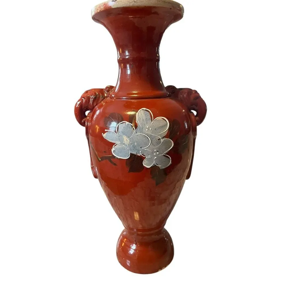 Japan RARE Ceramic Enamel Cloisonne Floral Grand Vase Metallic‎ Gold